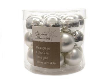 Sada skleněných ozdob stříbrná 3,5cm/16ks