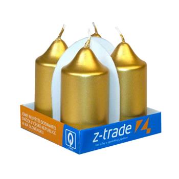 Svíčka válcová metalická zlatá 7,5cm/4ks