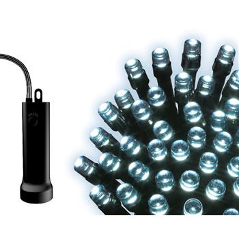 Řetěz svítící venkovní 24LED studená bílá s časovačem, 8 funkcí na baterie 1,7m