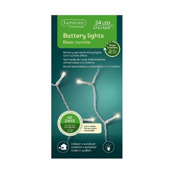 Řetěz svítící venkovní Basic 24LED t. bílá s časovačem, 8 funkcí na baterie transparentní 1,7m