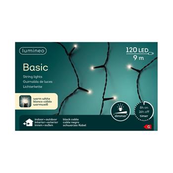Řetěz svítící venkovní Basic 120LED t.bílá s časovačem černý 9m