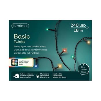 Řetěz svítící venkovní Basic 240LED barevný s časovačem, 8 funkcí černý 18m