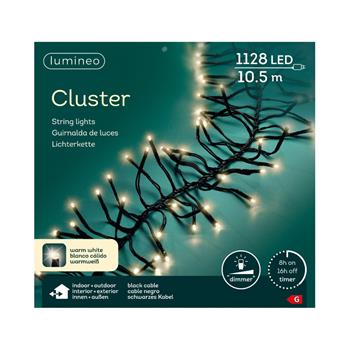 Řetěz svítící venkovní Cluster 1128LED t.bílá s časovačem, stmívačem černý 10,5m