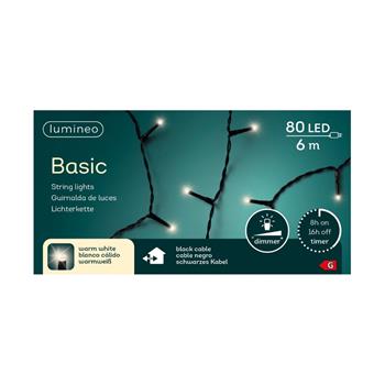 Řetěz svítící venkovní Basic 80LED t.bílá s časovačem, stmívačem černý 6m