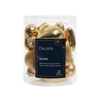 Sada skleněných ozdob srdce sv.zlaté 4cm/12ks