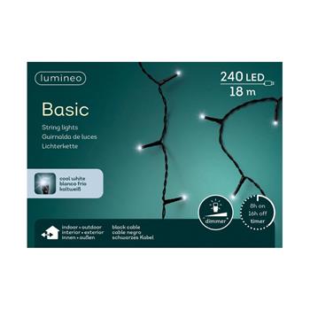 Řetěz svítící venkovní Basic 240LED st.bílá s časovačem, stmívačem černý 18m