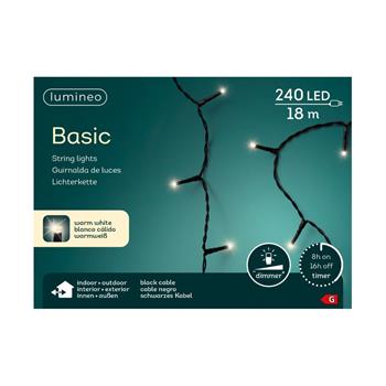 Řetěz svítící venkovní Basic 240LED t.bílá s časovačem, stmívačem černý 18m