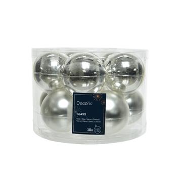 Sada skleněných ozdob stříbrná 6cm/10ks