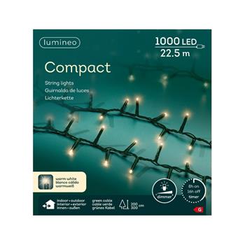 Řetěz svítící venkovní Compact 1000LED t.bílá s časovačem, stmívačem zelený 22,5m