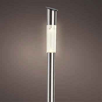 Lampa solární venkovní zápich s 1LED, t.bílá s časovačem nerezová 57cm