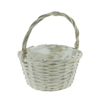 Koš kulatý proutěný s 1 uchem a igelitem bílý 18cm