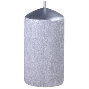 Svíčka válcová drápaná perleťová stříbrná 10cm
