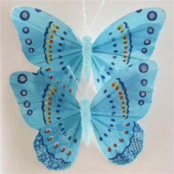 Motýl na drátku 2ks z peří 12 cm mix barev