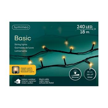 Řetěz svítící venkovní Basic 240LED bílá s časovačem, stmívačem černý 18m