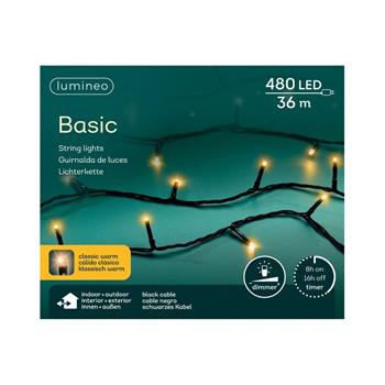 Řetěz svítící venkovní Basic 480LED bílá s časovačem, stmívačem černý 36m