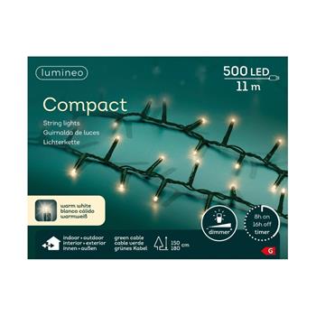 Řetěz svítící venkovní Compact 500LED t.bílá s časovačem, stmívačem zelený 11m