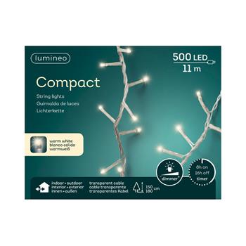 Řetěz svítící venkovní Compact 500LED t.bílá s časovačem, stmívačem transparentní 11m