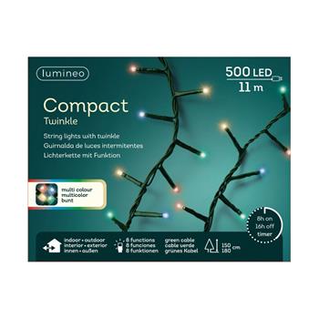 Řetěz svítící venkovní Compact 500LED barevný s časovačem, 8 funkcí zelený 11m