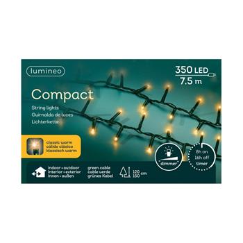 Řetěz svítící venkovní Compact 350LED bílá s časovačem, stmívačem zelený 7,5m