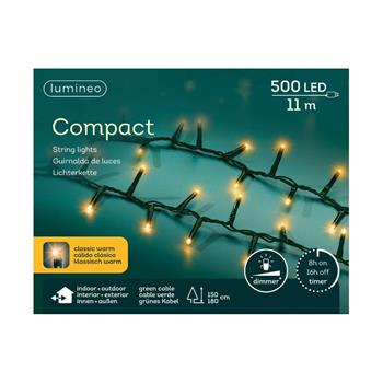 Řetěz svítící venkovní Compact 500LED bílá s časovačem, stmívačem zelený 11m