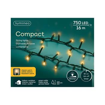 Řetěz svítící venkovní Compact 750LED bílá s časovačem, stmívačem zelený 16m