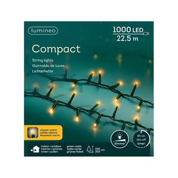 Řetěz svítící venkovní Compact 1000LED bílá s časovačem, stmívačem zelený 22,5m