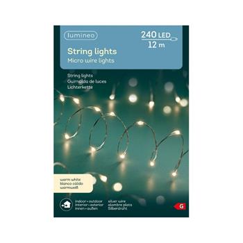 Řetěz svítící venkovní 240microLED t.bílá s časovačem stříbrný 12m