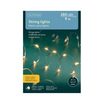 Řetěz svítící venkovní 180microLED bílá s časovačem stříbrný 9m