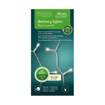 Řetěz svítící venkovní Basic 48LED t.bílá s časovačem, 8 funkcí na baterie transparentní 3,5m