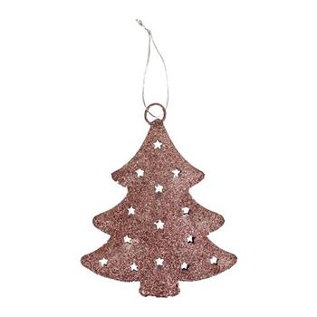 Ozdoba strom kovový s glitry, děrovaný, 11cm 2ks
