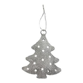 Ozdoba strom kovový s glitry, děrovaný, 11cm 2ks