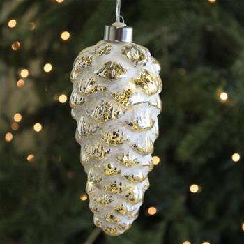 Šiška svítící skleněná teplá bílá béžovo-zlatá 17cm