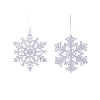 Ozdoba plastová vločka akrylová s glitry mix 2ks