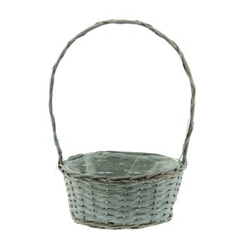 Koš oválný proutěný s 1 uchem a igelitem šedý 28cm