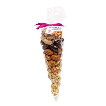 Mandle sladké kornout - karamel, sezam, cukr, čokoláda 150g