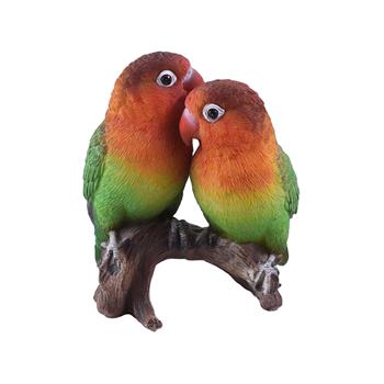 Papoušek pár na větvi polyresinový 13cm