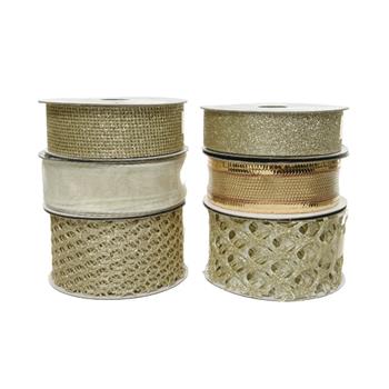 Stuha vánoční s drátkem zlatá mix 20-40mm x 3-8m