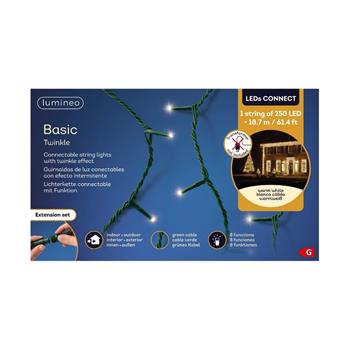 Řetěz svítící přídavný Connect 250LED t.bílá 8 funkcí zelený 18,7m