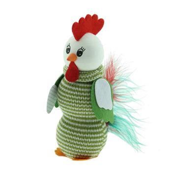 Kohout stojící plstěný ve svetru zeleno-bílý 18cm