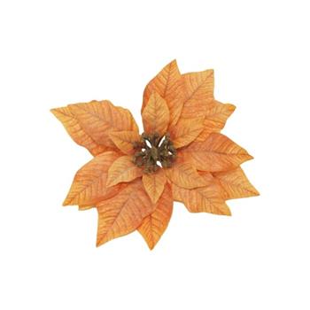 Poinsettia ODA květ na klipu umělá oranžová 26cm