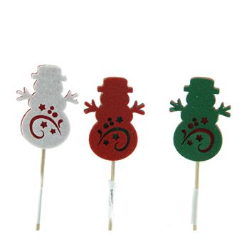 Zápich sněhulák s ornamenty plstěný mix malý