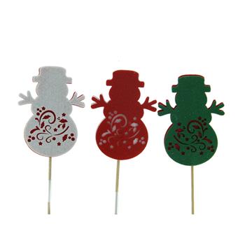 Zápich sněhulák s ornamenty plstěný mix velký