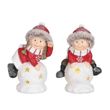 Postavička chlapec/dívka na sněhové kouli, svíticí 20,5cm