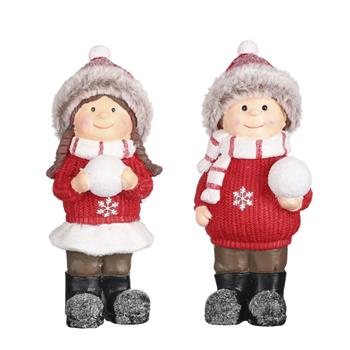 Figurka chlapec/dívka stojící se sněhovou koulí, mix 26cm