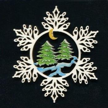 Ozdoba vločka se stromy dřevěná 9cm