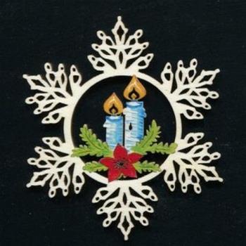 Ozdoba vločka se svíčkami dřevěná 9cm