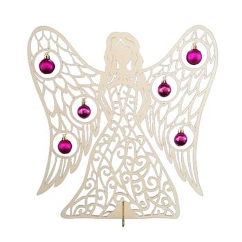 Ozdoba anděl s ozdobami, 3D, dřevěný, 39x36cm