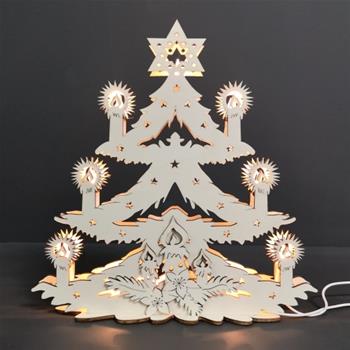Strom dřevěný svíticí LED se svíčkami t.bílá přírodní 29cm
