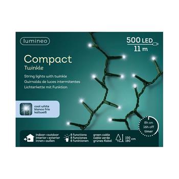 Řetěz svítící venkovní Compact  500LED st.bílá s časovačem, 8 funkcí zelený 11m