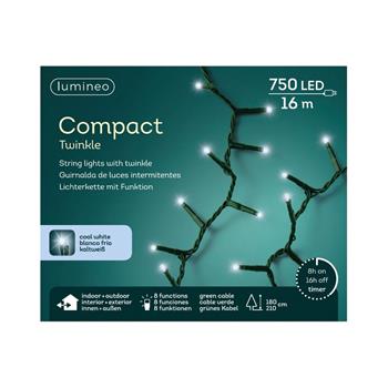 Řetěz svítící venkovní Compact 750LED st.bílá s časovačem, 8 funkcí zelený 16m